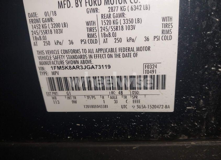 Photo 9 of 2018 Ford Police INTERCEPTOR (VIN 1FM5K8AR3JGA73119)