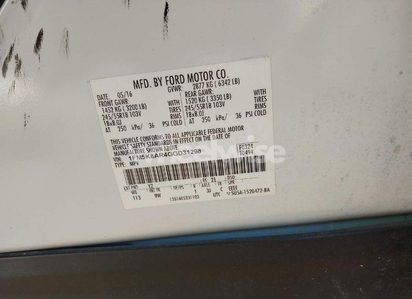 Photo 9 of 2016 Ford Police INTERCEPTOR (VIN 1FM5K8AR4GGD31298)