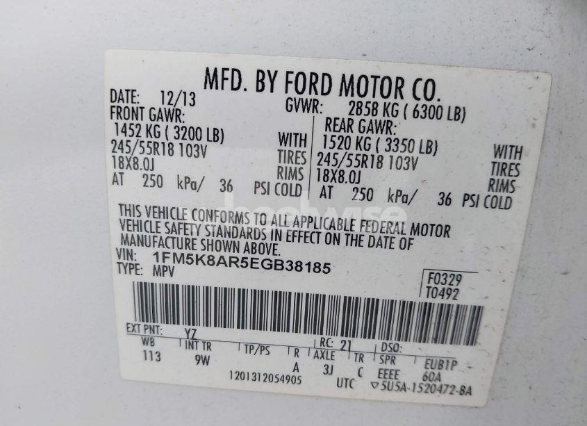 Photo 9 of 2014 Ford Police INTERCEPTOR (VIN 1FM5K8AR5EGB38185)