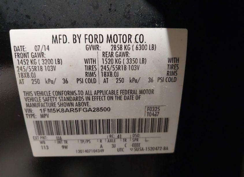 Photo 9 of 2015 Ford Utility POLICE INTERCEPTOR (VIN 1FM5K8AR5FGA28500)