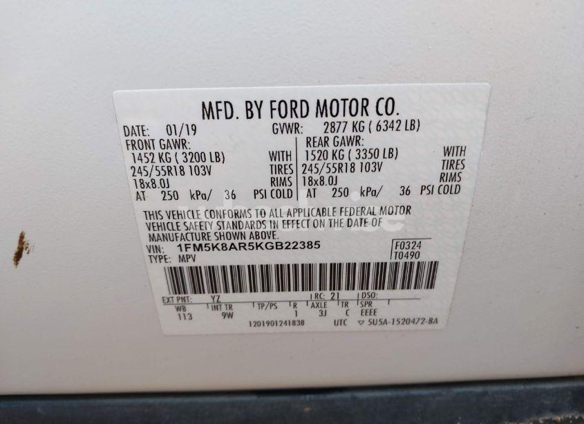 Photo 9 of 2019 Ford Police INTERCEPTOR (VIN 1FM5K8AR5KGB22385)