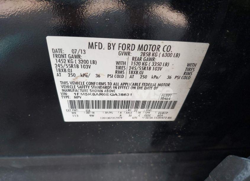 Photo 9 of 2014 Ford Police INTERCEPTOR (VIN 1FM5K8AR6EGA38631)