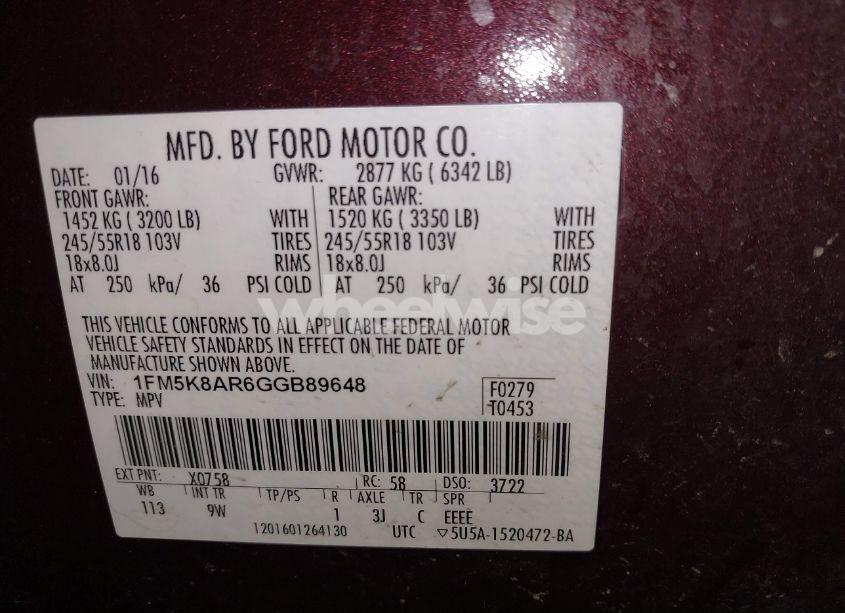 Photo 9 of 2016 Ford Police INTERCEPTOR (VIN 1FM5K8AR6GGB89648)