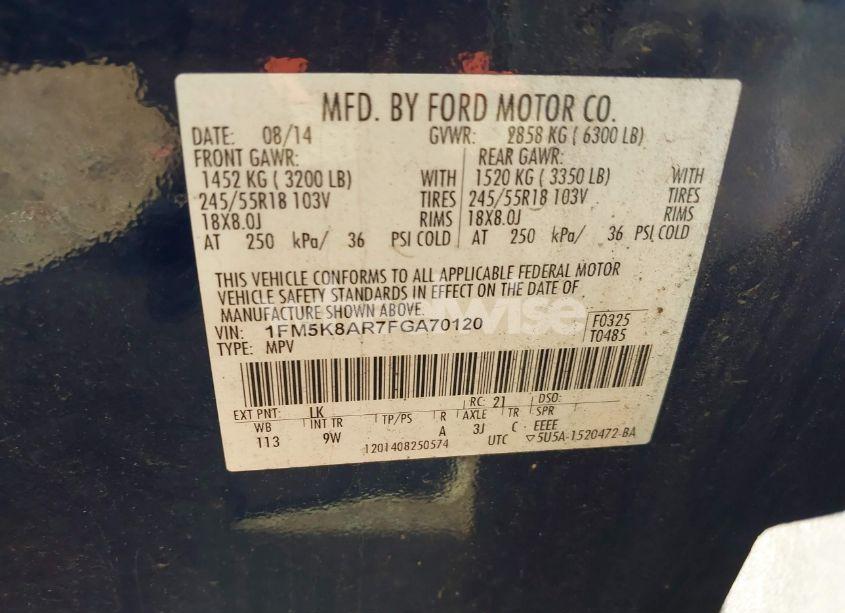 Photo 9 of 2015 Ford Police INTERCEPTOR (VIN 1FM5K8AR7FGA70120)