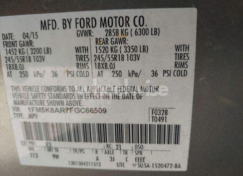 Photo 9 of 2015 Ford Police INTERCEPTOR (VIN 1FM5K8AR7FGC66509)