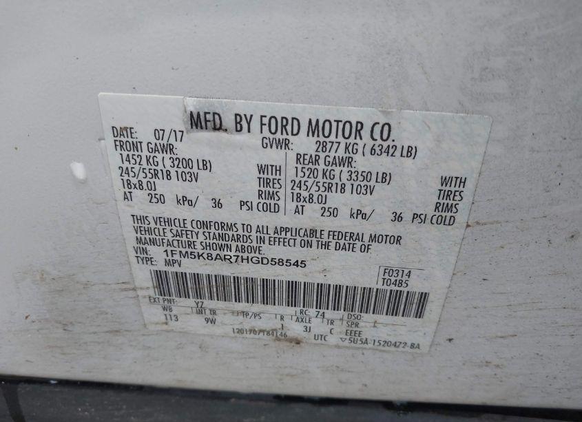 Photo 9 of 2017 Ford Police INTERCEPTOR (VIN 1FM5K8AR7HGD58545)