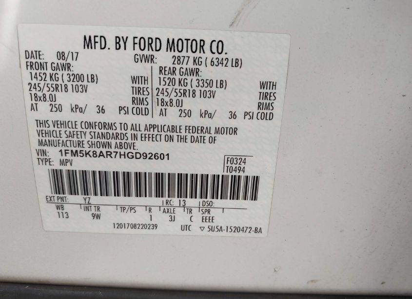 Photo 9 of 2017 Ford Utility POLICE INTERCEPTOR (VIN 1FM5K8AR7HGD92601)