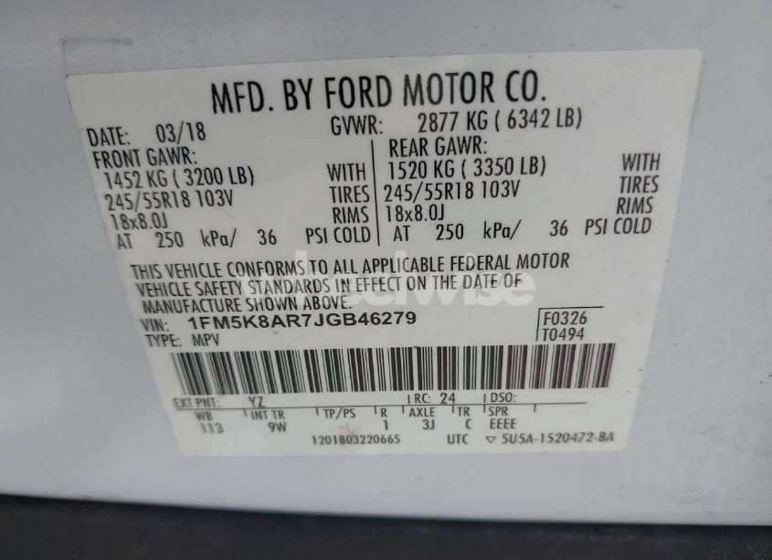 Photo 9 of 2018 Ford Police INTERCEPTOR (VIN 1FM5K8AR7JGB46279)