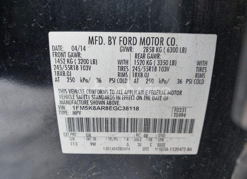 Photo 9 of 2014 Ford Police INTERCEPTOR (VIN 1FM5K8AR8EGC38118)