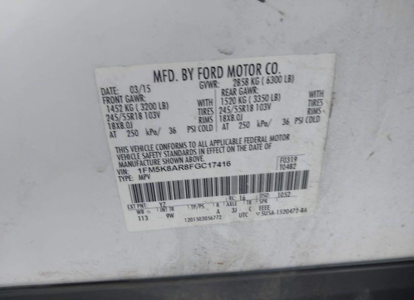 Photo 9 of 2015 Ford Utility POLICE INTERCEPTOR (VIN 1FM5K8AR8FGC17416)