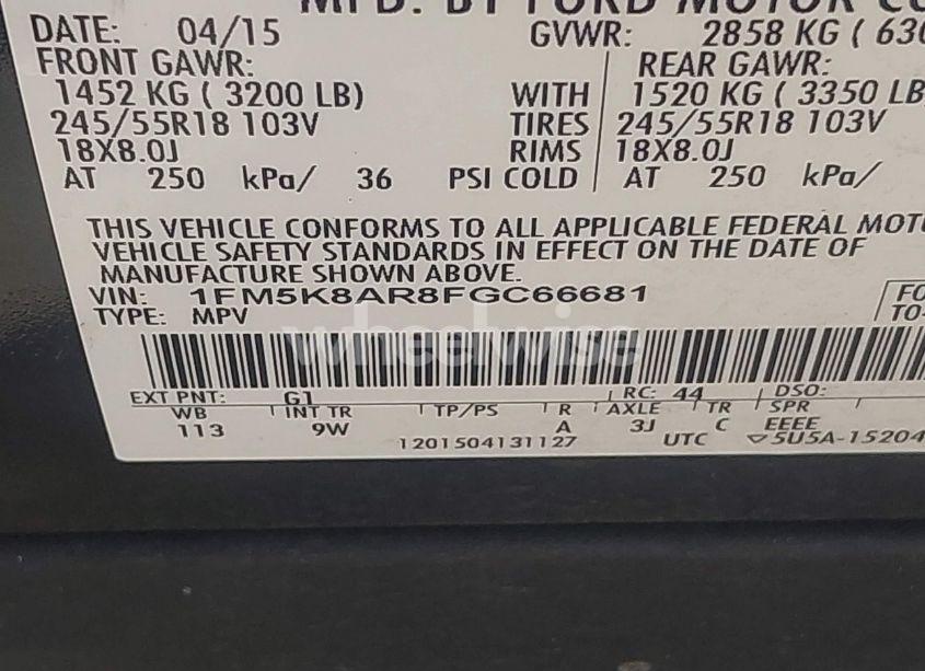 Photo 9 of 2015 Ford Police INTERCEPTOR (VIN 1FM5K8AR8FGC66681)