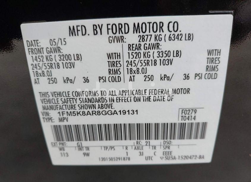 Photo 9 of 2016 Ford Police INTERCEPTOR (VIN 1FM5K8AR8GGA19131)