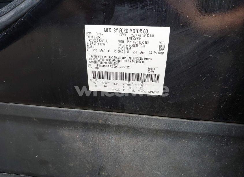 Photo 9 of 2016 Ford Police INTERCEPTOR (VIN 1FM5K8AR8GGC35822)