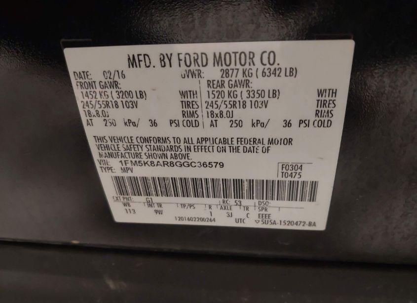 Photo 9 of 2016 Ford Police INTERCEPTOR (VIN 1FM5K8AR8GGC36579)