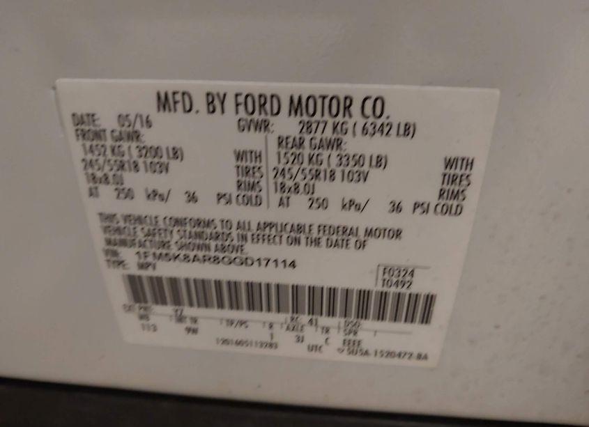 Photo 9 of 2016 Ford Utility POLICE INTERCEPTOR (VIN 1FM5K8AR8GGD17114)