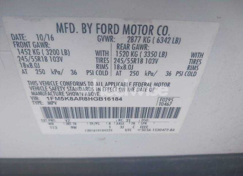 Photo 9 of 2017 Ford Police INTERCEPTOR (VIN 1FM5K8AR8HGB16184)