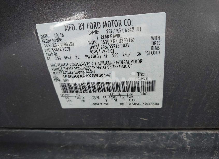 Photo 9 of 2019 Ford Police INTERCEPTOR (VIN 1FM5K8AR8KGB50147)