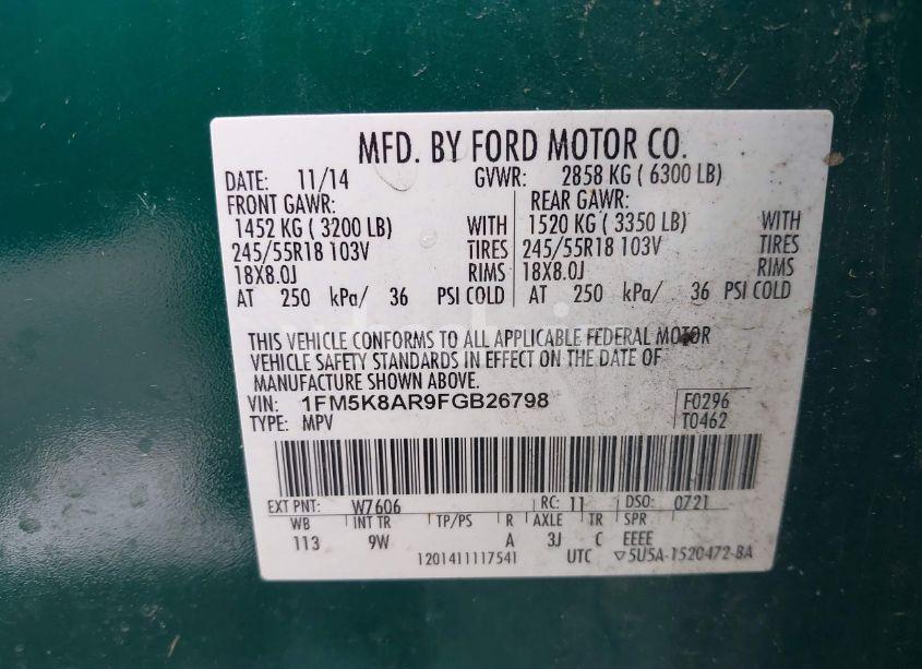 Photo 9 of 2015 Ford Police INTERCEPTOR (VIN 1FM5K8AR9FGB26798)