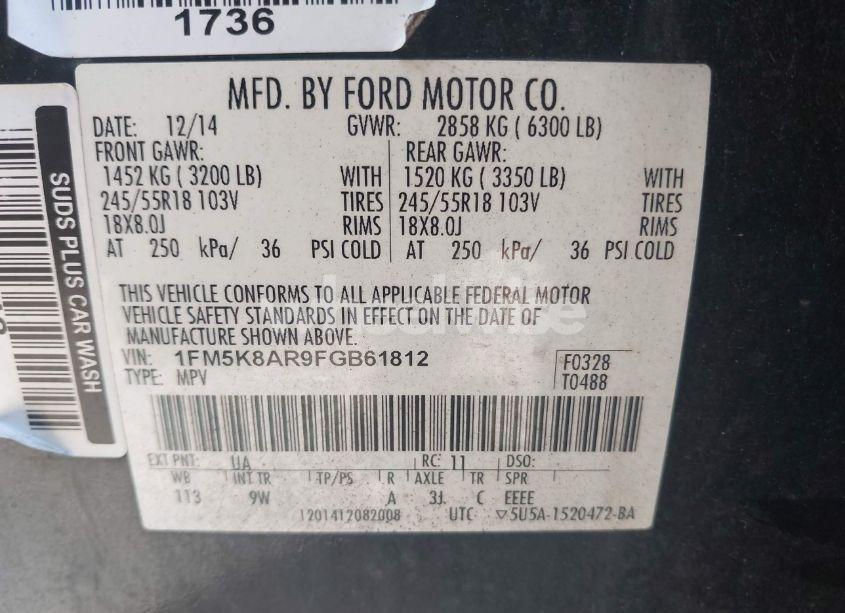 Photo 9 of 2015 Ford Police INTERCEPTOR (VIN 1FM5K8AR9FGB61812)