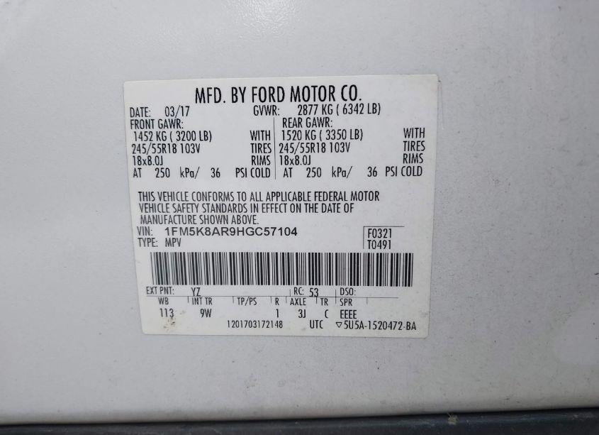 Photo 9 of 2017 Ford Police INTERCEPTOR (VIN 1FM5K8AR9HGC57104)