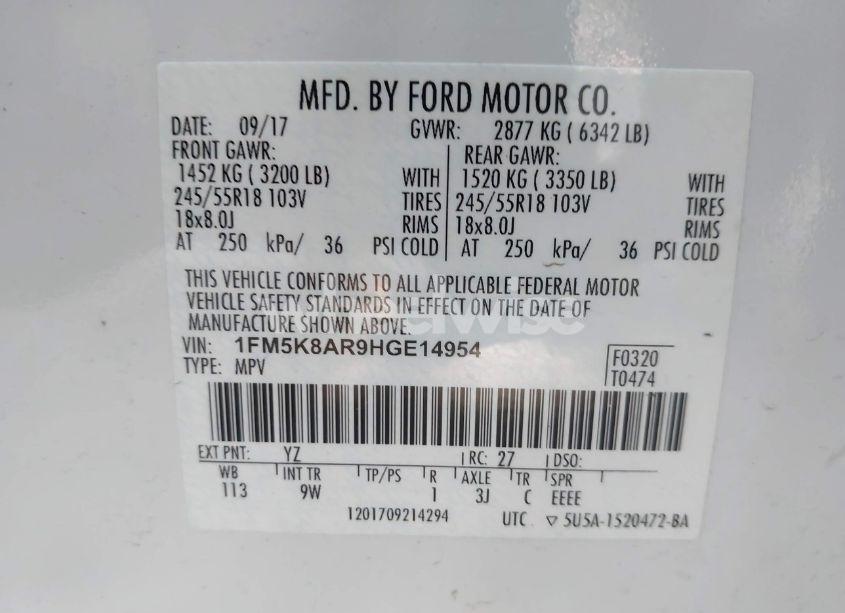 Photo 9 of 2017 Ford Police INTERCEPTOR (VIN 1FM5K8AR9HGE14954)