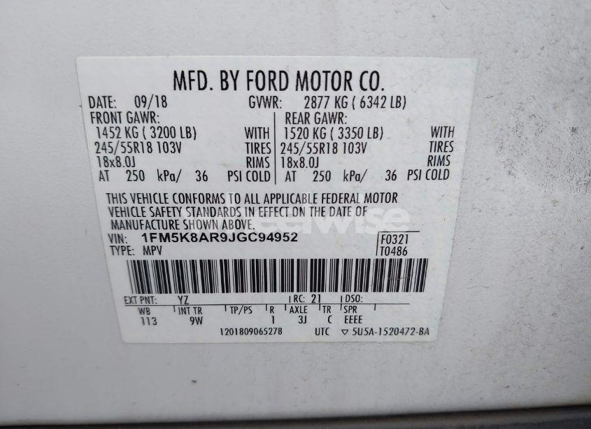 Photo 9 of 2018 Ford Police INTERCEPTOR (VIN 1FM5K8AR9JGC94952)