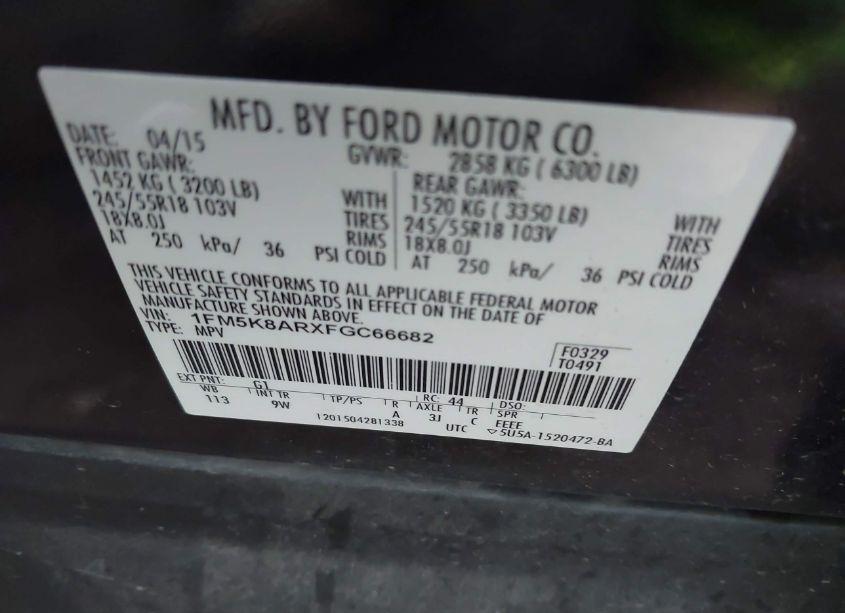 Photo 9 of 2015 Ford Police INTERCEPTOR (VIN 1FM5K8ARXFGC66682)