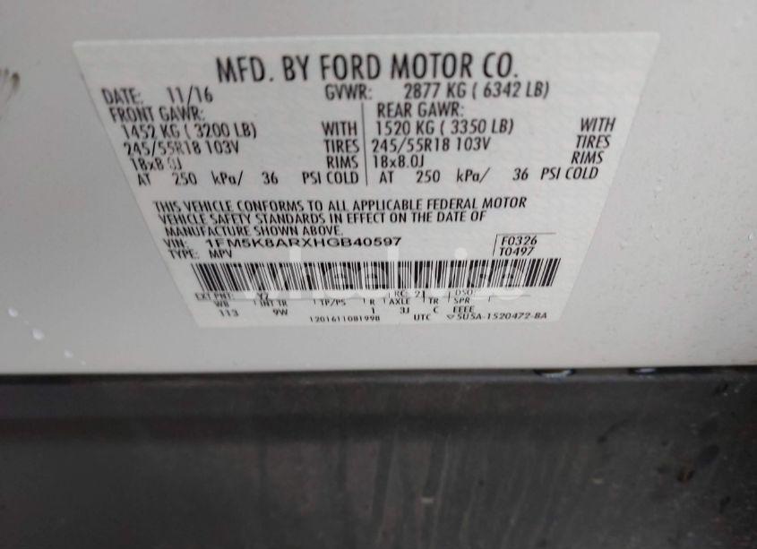 Photo 9 of 2017 Ford Police INTERCEPTOR (VIN 1FM5K8ARXHGB40597)