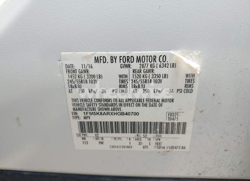 Photo 9 of 2017 Ford Police INTERCEPTOR (VIN 1FM5K8ARXHGB40700)