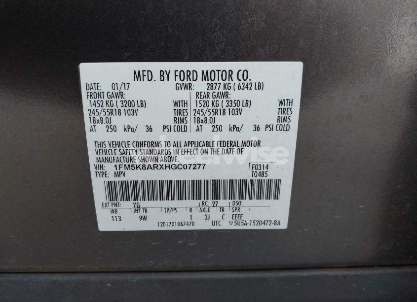 Photo 9 of 2017 Ford Police INTERCEPTOR (VIN 1FM5K8ARXHGC07277)