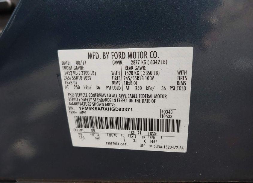 Photo 9 of 2017 Ford Utility POLICE INTERCEPTOR (VIN 1FM5K8ARXHGD93371)