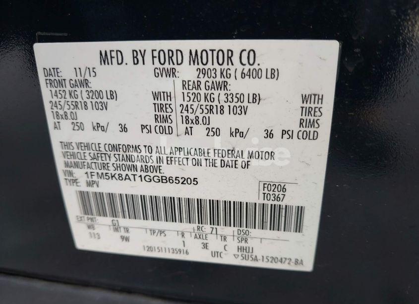 Photo 9 of 2016 Ford Police INTERCEPTOR (VIN 1FM5K8AT1GGB65205)