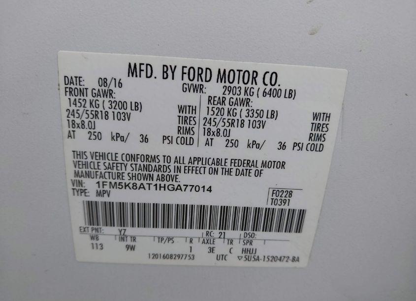 Photo 9 of 2017 Ford Police INTERCEPTOR (VIN 1FM5K8AT1HGA77014)