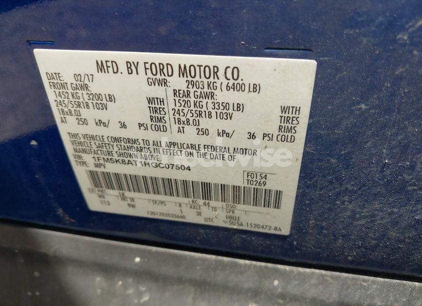 Photo 9 of 2017 Ford Police INTERCEPTOR (VIN 1FM5K8AT1HGC07504)