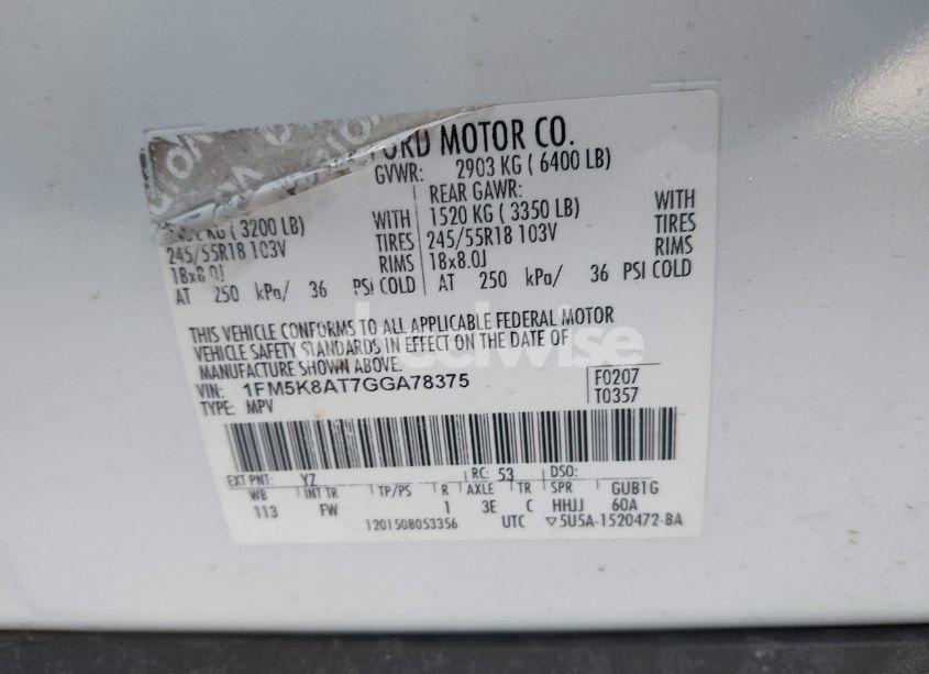 Photo 9 of 2016 Ford Police INTERCEPTOR (VIN 1FM5K8AT7GGA78375)