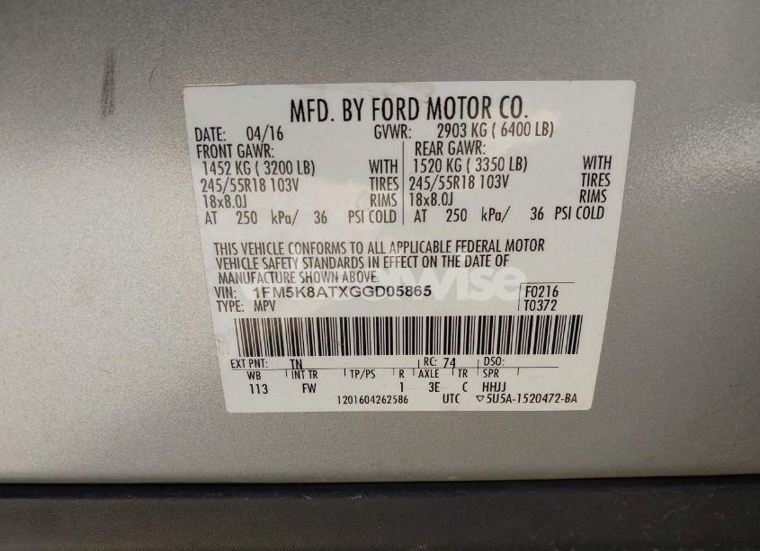 Photo 9 of 2016 Ford Police INTERCEPTOR (VIN 1FM5K8ATXGGD05865)