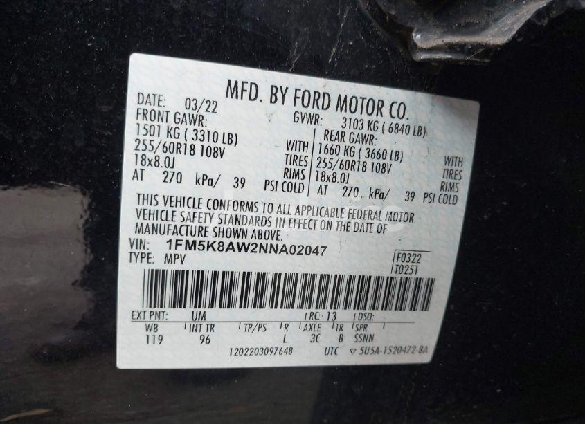 Photo 9 of 2022 Ford Police INTERCEPTOR (VIN 1FM5K8AW2NNA02047)