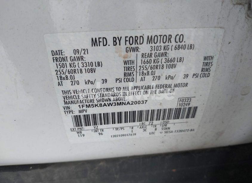 Photo 9 of 2021 Ford Police INTERCEPTOR UTILITY (VIN 1FM5K8AW3MNA20037)