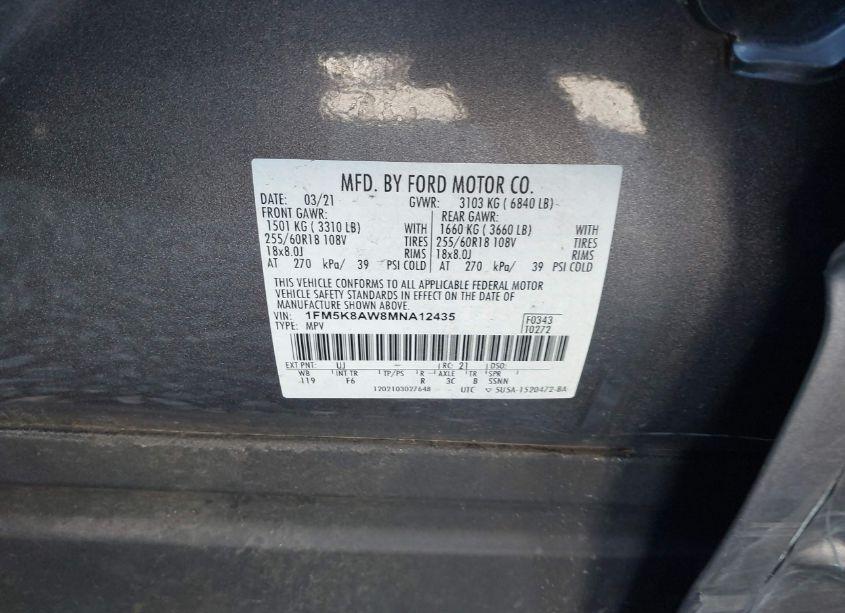 Photo 9 of 2021 Ford Police INTERCEPTOR (VIN 1FM5K8AW8MNA12435)