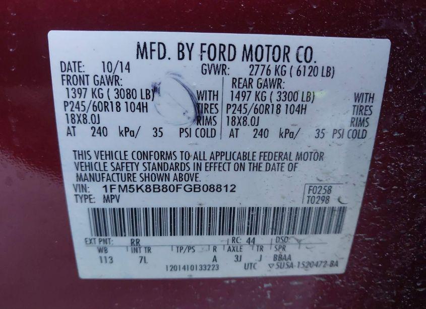 Photo 9 of 2015 Ford Explorer (VIN 1FM5K8B80FGB08812)