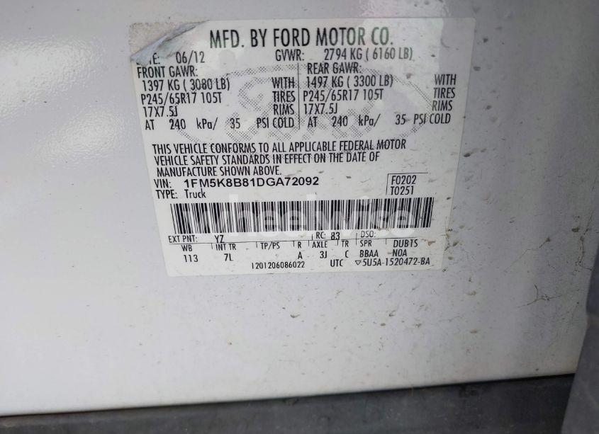 Photo 9 of 2013 Ford Explorer (VIN 1FM5K8B81DGA72092)