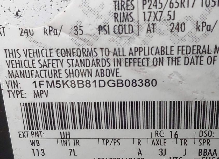 Photo 9 of 2013 Ford Explorer (VIN 1FM5K8B81DGB08380)