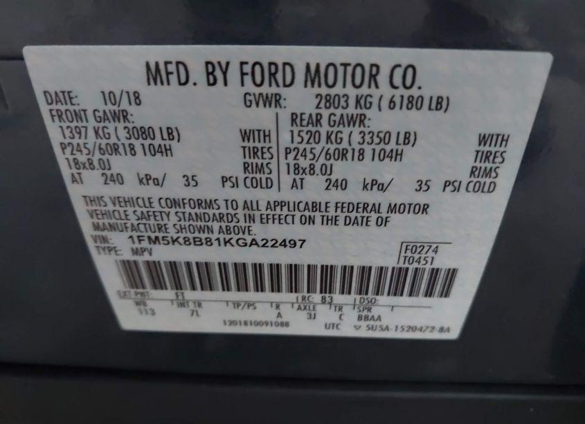 Photo 9 of 2019 Ford Explorer N/A (VIN 1FM5K8B81KGA22497)