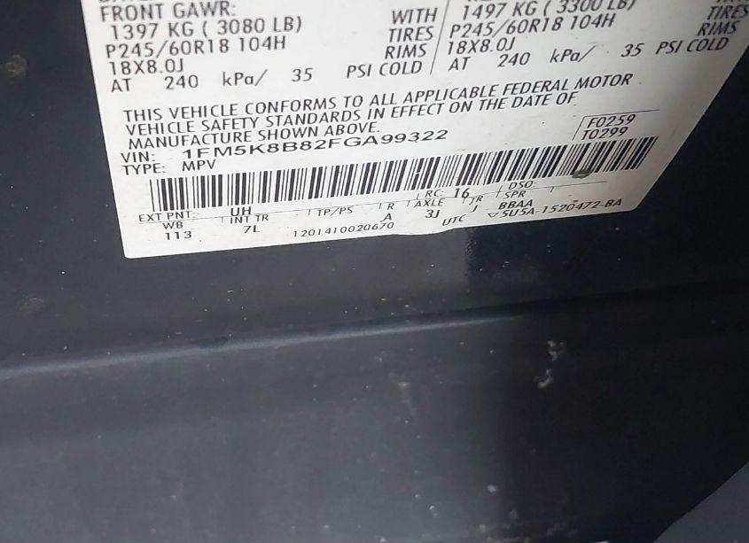 Photo 9 of 2015 Ford Explorer (VIN 1FM5K8B82FGA99322)