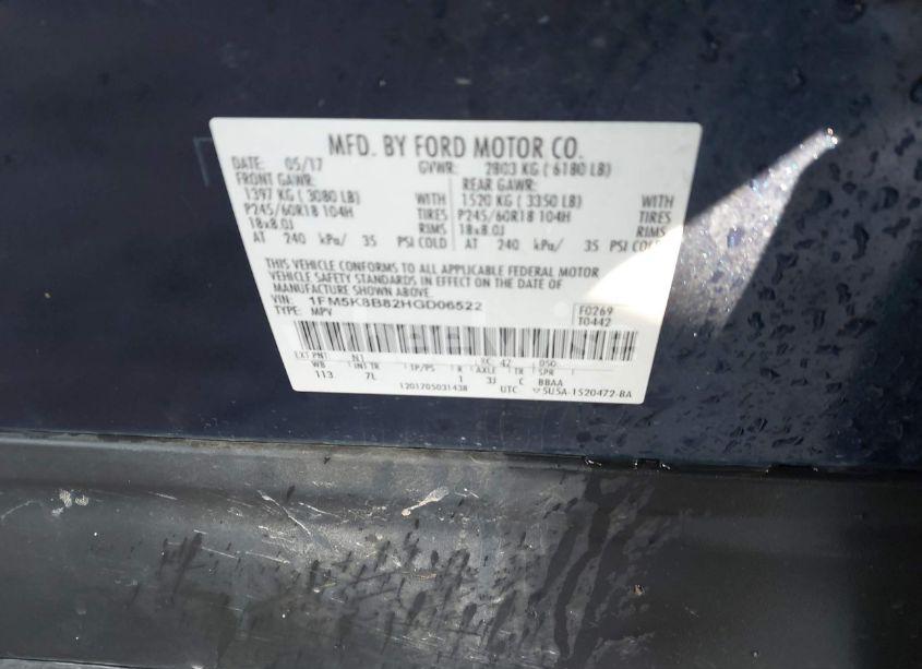 Photo 9 of 2017 Ford Explorer (VIN 1FM5K8B82HGD06522)