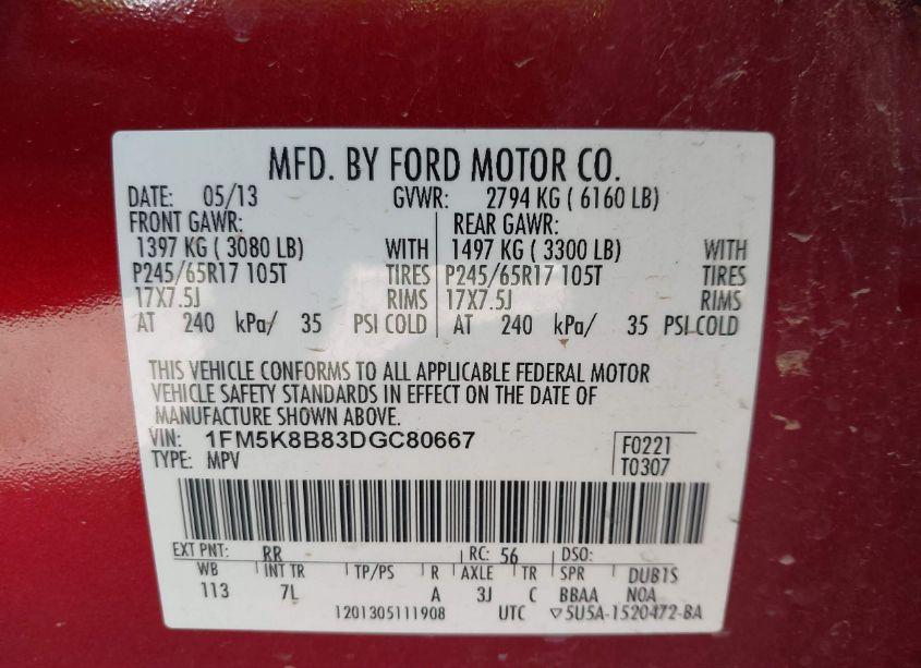 Photo 9 of 2013 Ford Explorer (VIN 1FM5K8B83DGC80667)