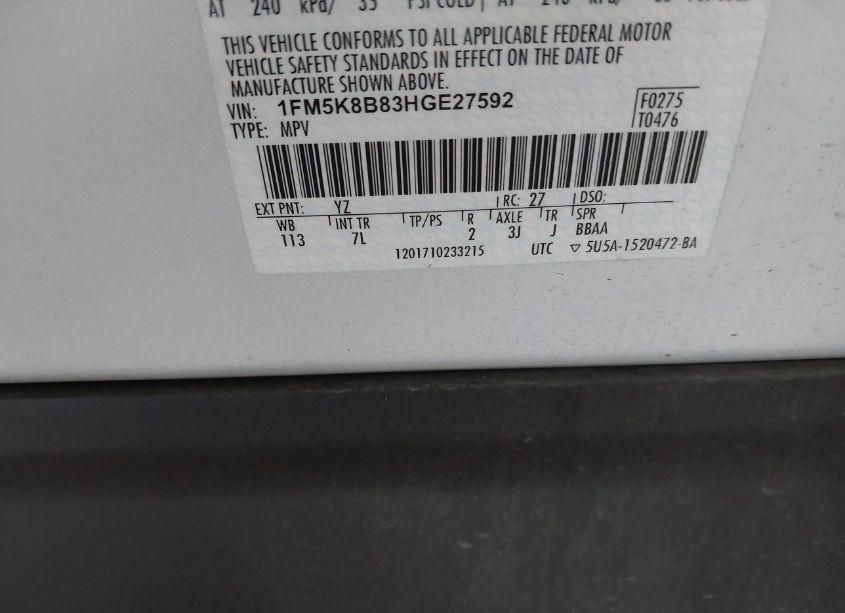 Photo 9 of 2017 Ford Explorer (VIN 1FM5K8B83HGE27592)