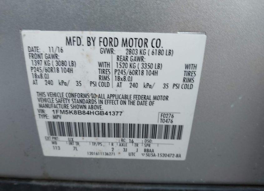 Photo 9 of 2017 Ford Explorer (VIN 1FM5K8B84HGB41377)