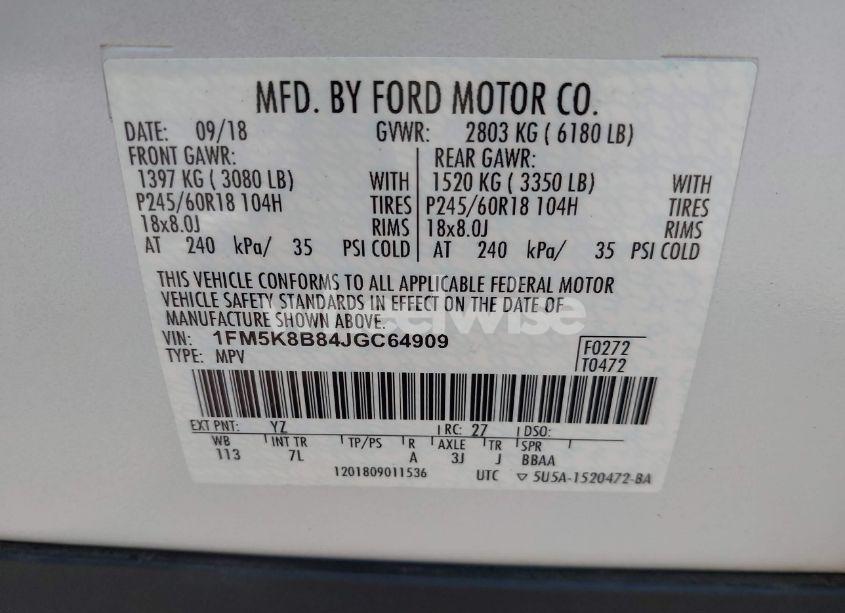 Photo 9 of 2018 Ford Explorer (VIN 1FM5K8B84JGC64909)