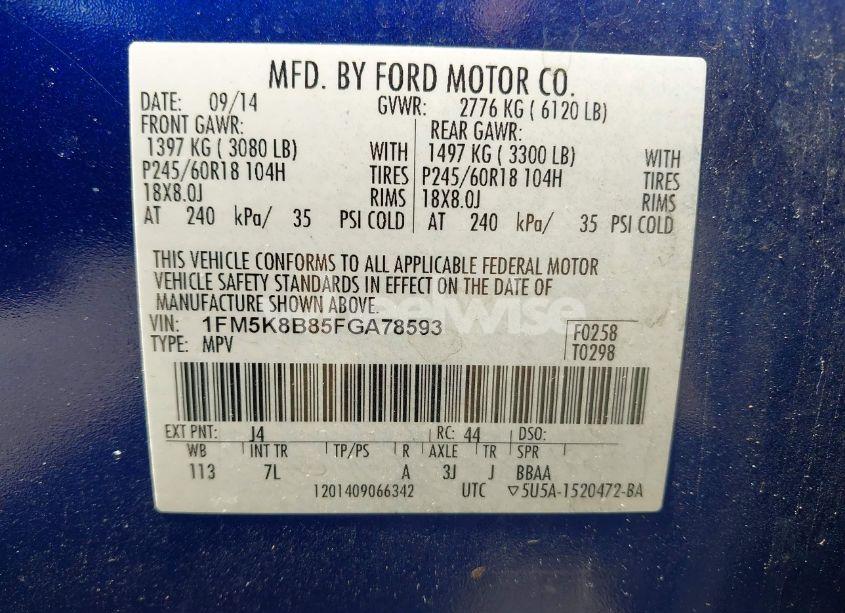 Photo 9 of 2015 Ford Explorer (VIN 1FM5K8B85FGA78593)